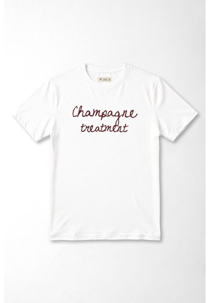 Tennis Camiseta Corte Recto Con Frase Champagne Treatment En Algodón Blanco Para Mujer