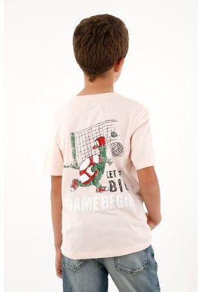 Camiseta Rosada Básica Con Estampado Divertido Para Niño