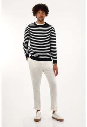 Tennis Buzo Azul Con Diseño A Rayas Para Hombre