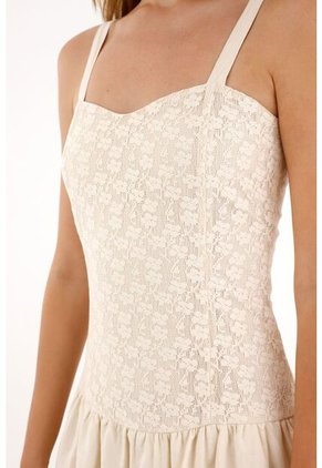 Tennis Vestido Largo Tipo Lino Con Tela Tejida Crudo Para Mujer