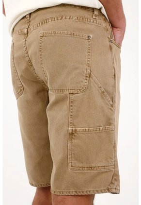 Tennis Bermuda Cargo De Fit Recto Con Detalle Lateral En Algodón Caqui Para Hombre