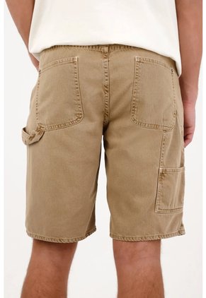 Tennis Bermuda Cargo De Fit Recto Con Detalle Lateral En Algodón Caqui Para Hombre