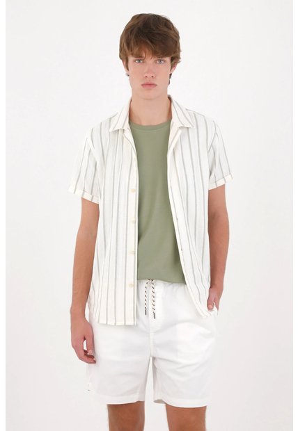 Tennis Bermuda Chino De Ajuste Relajado Con Cordón Bicolor En Algodón Blanco Para Hombre