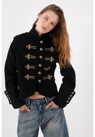 Tennis Chaqueta Corte Recto Con Cordones Dorados De Algodón Negro Para Mujer Tennis