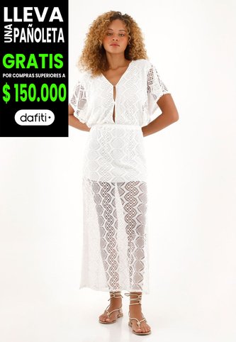 Tennis Vestido Largo Crudo Con Escote En V Para Mujer Tennis