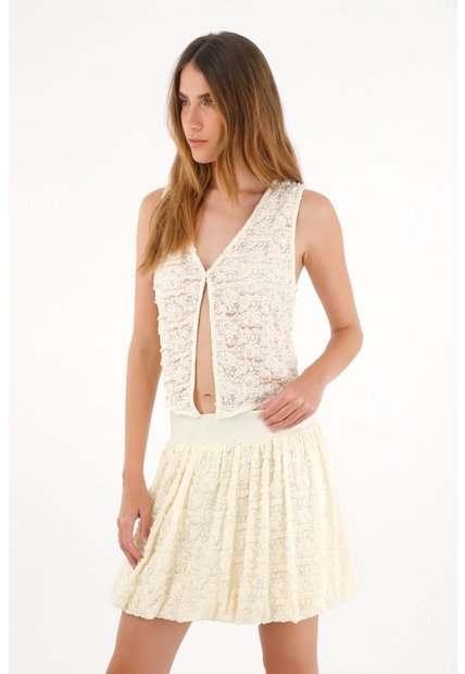 Tennis Chaleco Con Textura Y Transparencia Crudo Para Mujer