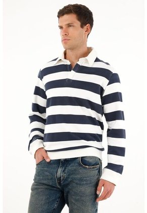 Tennis Buzo Tipo Polo Azul Estampado A Rayas Para Hombre