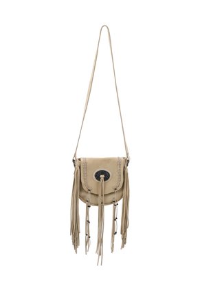 Tennis Bolso Bandolera Con Flecos Largos Hecho En Cuero Beige Para Mujer