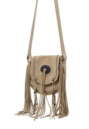Tennis Bolso Bandolera Con Flecos Largos Hecho En Cuero Beige Para Mujer