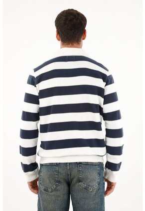 Tennis Buzo Tipo Polo Azul Estampado A Rayas Para Hombre