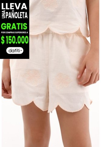 Bermuda Con Flores Bordadas Crudo Para Niña Tennis