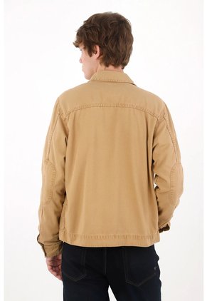 Tennis Cazadora De Corte Recto Con Bolsillos Frontales En Algodón Camel Para Hombre