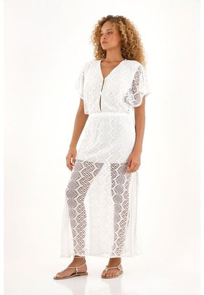 Tennis Vestido Largo Crudo Con Escote En V Para Mujer