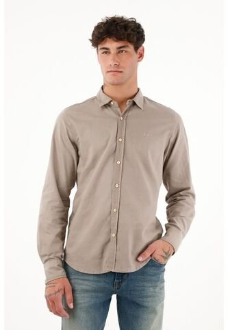 Camisa Manga Larga Con Raqueta Bordada Café Para Hombre Tennis