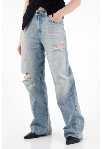 Tennis Jean Wide Leg Tiro Alto Con Rotos Para Mujer Tennis