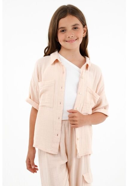 Camisa Crudo De Botones Para Niña