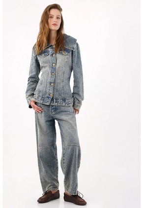 Tennis Chaqueta Entallada Con Cuello XL En Denim Para Mujer