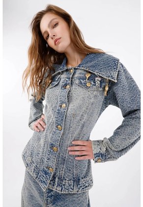 Tennis Chaqueta Entallada Con Cuello XL En Denim Para Mujer