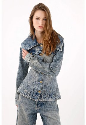Tennis Chaqueta Entallada Con Cuello XL En Denim Para Mujer