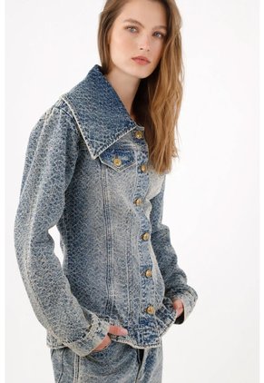 Tennis Chaqueta Entallada Con Cuello XL En Denim Para Mujer