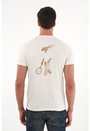 Tennis Camiseta Con Estampado En Espalda Crudo Para Hombre