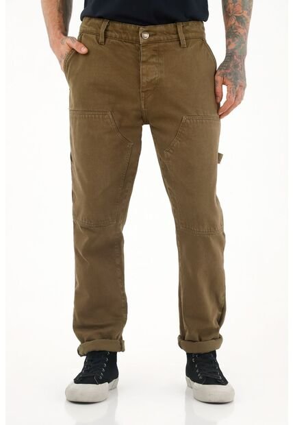 Pantalón Recto Café Con Parches Para Hombre