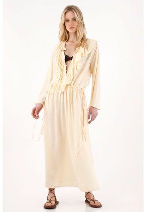 Vestido Largo Con Escote En V Amarillo Para Mujer