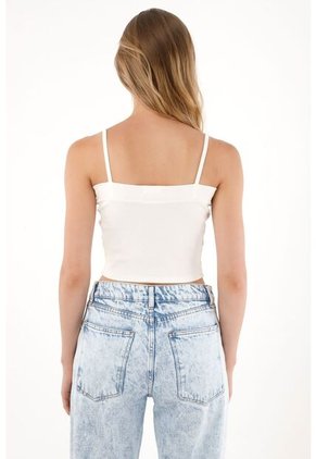 Tennis Crop Con Escote Recto En Rib Para Mujer