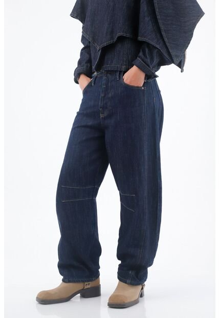 Tennis Jean Para Mujer En Denim Azul Oscuro Fit Holgado Con Cintura Desflecada