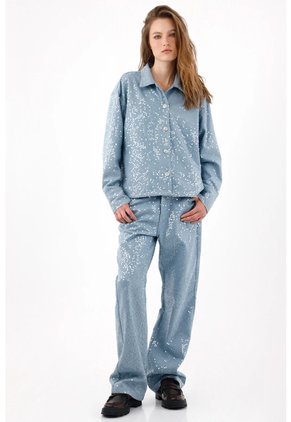 Tennis Chaqueta Fit Relajado Con Lentejuelas En Algodón Azul Claro Para Mujer