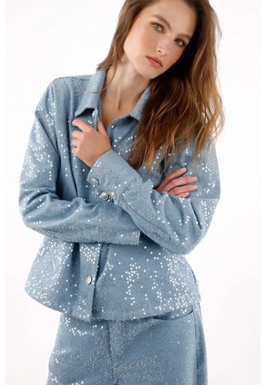 Tennis Chaqueta Fit Relajado Con Lentejuelas En Algodón Azul Claro Para Mujer