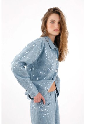 Tennis Chaqueta Fit Relajado Con Lentejuelas En Algodón Azul Claro Para Mujer