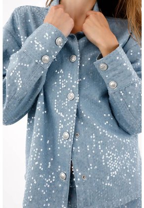 Tennis Chaqueta Fit Relajado Con Lentejuelas En Algodón Azul Claro Para Mujer