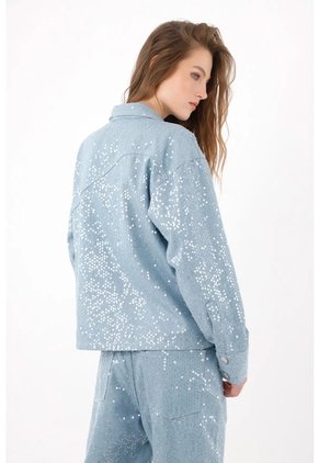 Tennis Chaqueta Fit Relajado Con Lentejuelas En Algodón Azul Claro Para Mujer