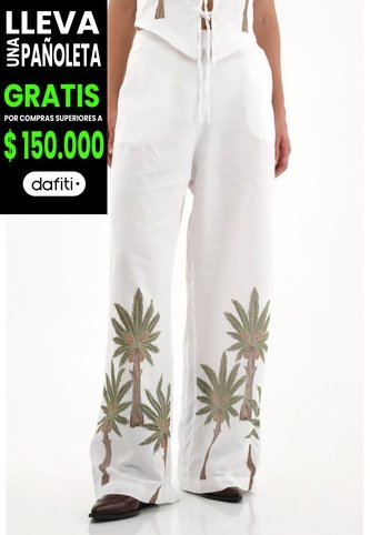 Tennis Pantalón Wide Leg Blanco Con Bordado En Bota Para Mujer Tennis