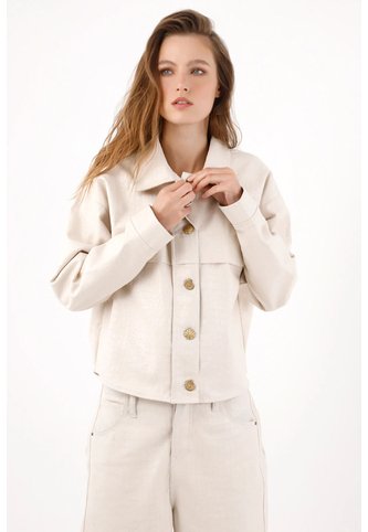 Tennis Chaqueta Relajada Con Botones Dorados De Algodón Beige Para Mujer Tennis