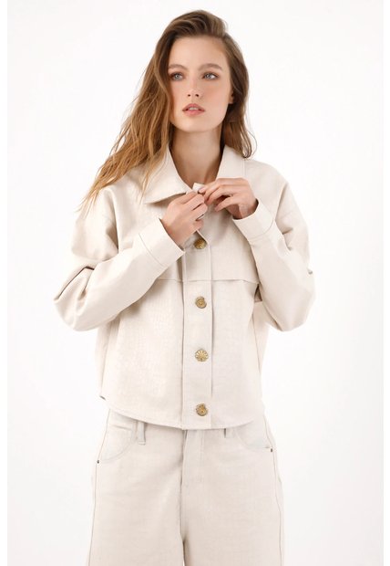 Tennis Chaqueta Relajada Con Botones Dorados De Algodón Beige Para Mujer