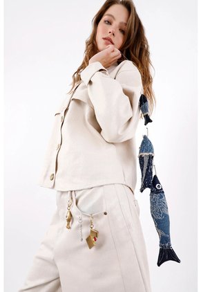 Tennis Chaqueta Relajada Con Botones Dorados De Algodón Beige Para Mujer