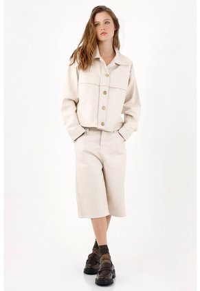 Tennis Chaqueta Relajada Con Botones Dorados De Algodón Beige Para Mujer
