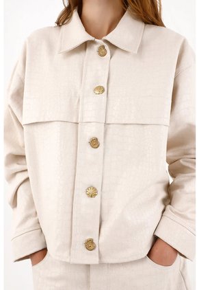 Tennis Chaqueta Relajada Con Botones Dorados De Algodón Beige Para Mujer