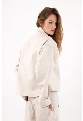 Tennis Chaqueta Relajada Con Botones Dorados De Algodón Beige Para Mujer