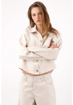 Tennis Chaqueta Relajada Con Botones Dorados De Algodón Beige Para Mujer