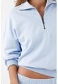 Tennis Buzo Para Mujer En Algodón Azul Cielo Fit Relajado Con Media Cremallera de Tennis