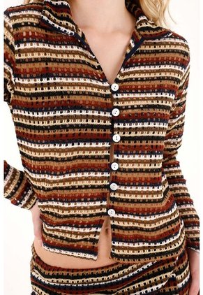 Tennis Camisa Ajustada En Tela Tejida A Rayas Para Mujer