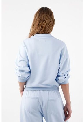 Tennis Buzo Para Mujer En Algodón Azul Cielo Fit Relajado Con Media Cremallera
