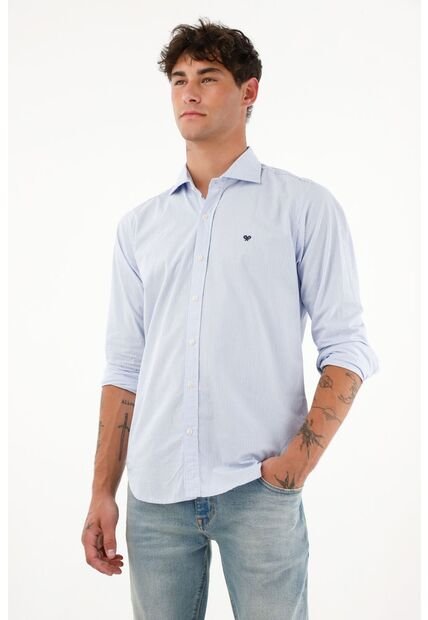 Camisa Azul A Rayas Para Hombre