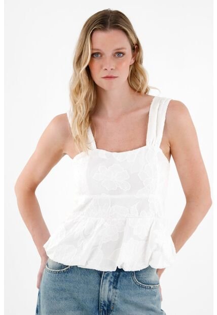 Tennis Camisa Crudo Con Bordado De Flores A Tono Para Mujer