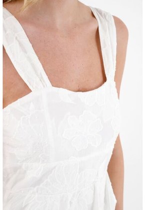 Tennis Camisa Crudo Con Bordado De Flores A Tono Para Mujer