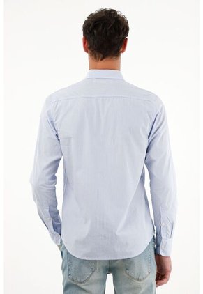 Camisa Azul A Rayas Para Hombre