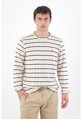 Tennis Buzo Relajado Con Textura Waffle En Algodón Crudo Con Rayas Para Hombre Tennis